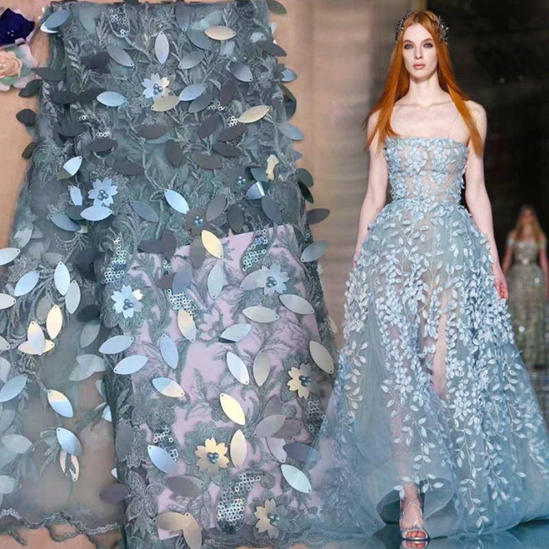 Cheap sequin and beaded fabric for Asia clothes wedding dress fabric