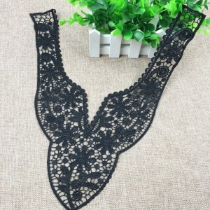 Elegant Womens DIY Black Floral Lace Neckline Collar Applique Fabric for Dress